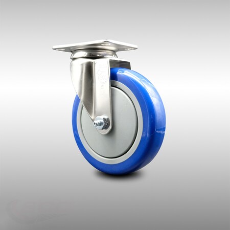 Service Caster 5 Inch 316SS Blue Polyurethane Wheel Swivel Top Plate Caster SCC-SS31620S514-PPUB-BLUE